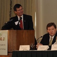 Tom Kuhn, Edison Foundation, Dr. Michael Howard, EPRI, and Diane Munns, EEI, at the “Keeping the Lights On: Our National Challenge” two-day conference in New York, April 21-22nd  sponsored by the Edison Foundation.